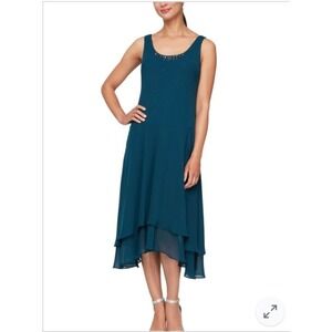 SLNY Teal Blue Embellished Neckline Maxi Dress Special Occasion Party Formal, 14